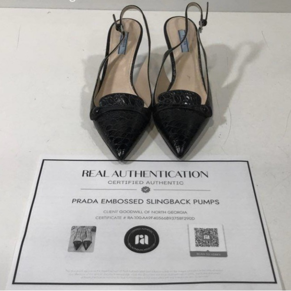 Prada Black Embossed Slingback Flats